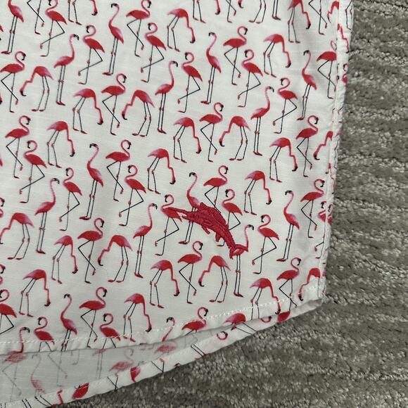 Tommy Bahama Shirt Mens 2XL White Pink Flamingo Print Short Sleeve Button Front - Picture 4 of 11
